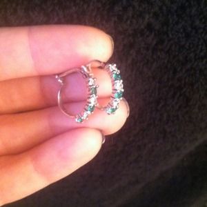 Emerald and CZ hoops set in 925 silver!