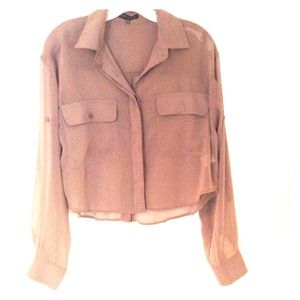 Sheer, cropped cargo button-down