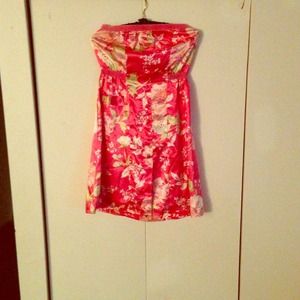 Silk strapless floral dress