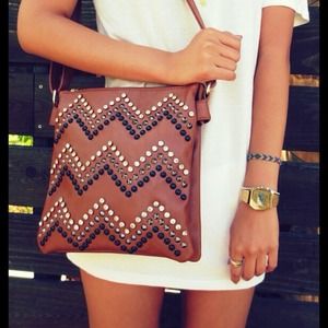 Brown Messenger Bag with Stone