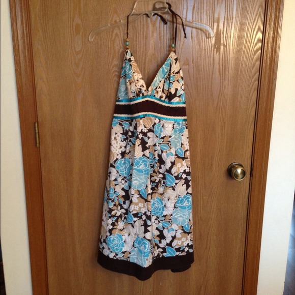 Cotton brown and turquoise dress