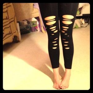Spandex Black Leggings with Rips