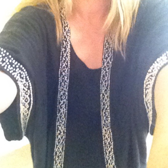 Sold!!!Black/white Beaded Anthropology Wrap Top