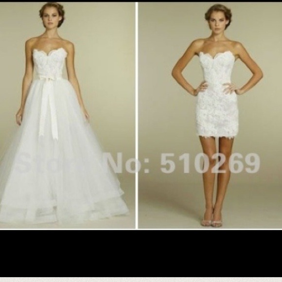Hip new wedding dress that has a detachable train.