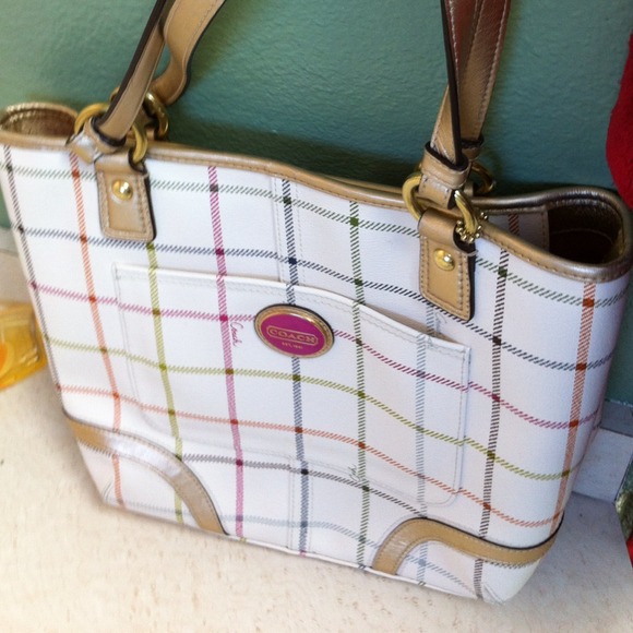 Striped Coach handbag