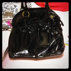 Big Buddha Black Patent Leather Rose Tote