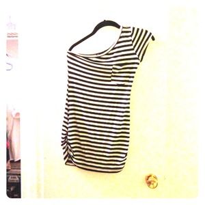 One shoulder vertical stripes black and white top