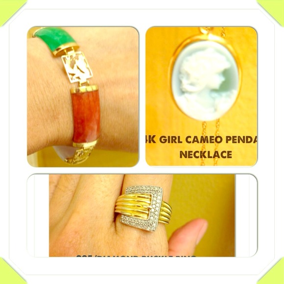 Bundle 14K bracelet😃cameo necklace😊ring