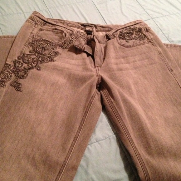 WHBM gray embroidered jeans