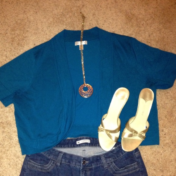 //RESERVE-KLUEHRMANN//TEAL HALF CARDIGAN.