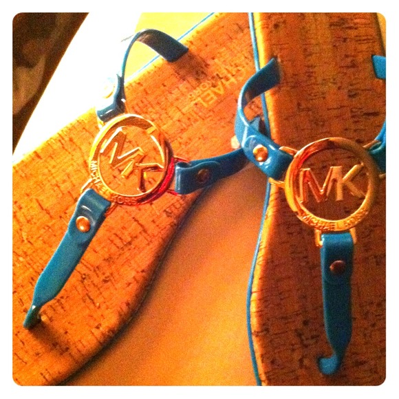 Michael Kors teal and gold sandals 😎