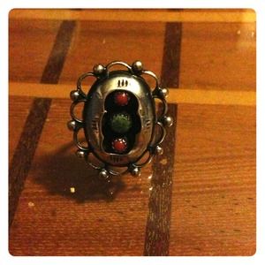 True vintage silver/turquoise/coral ring