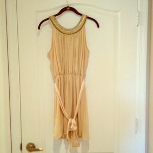 Beige Chiffon Chain Collar Dress