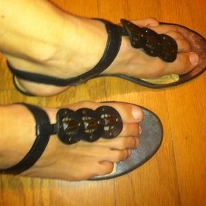 Cute T Strap Black Frye Sandals. Size 8.