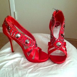 Shoes red satin heels new