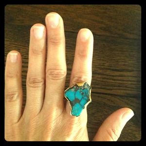 Handcrafted turquoise and gold plated ring