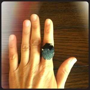 Sterling silver and black onyx druzy ring size 7