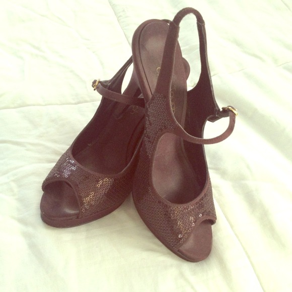 Sequined brown strappy heels