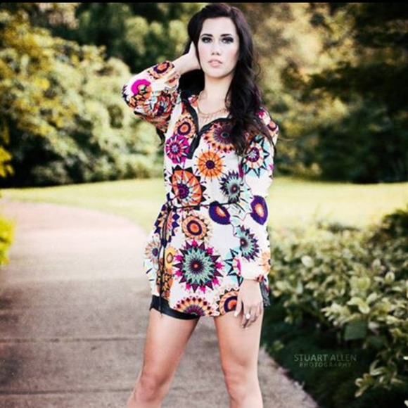 Retro Floral Chiffon & Leather Dress