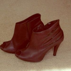 Peep toe leather booties