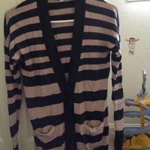 LOFT pink and black stripe cardigan