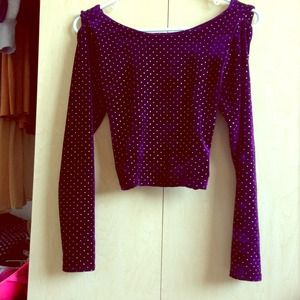 NWOT Velvet cross-back tops. Purple and Gold dots