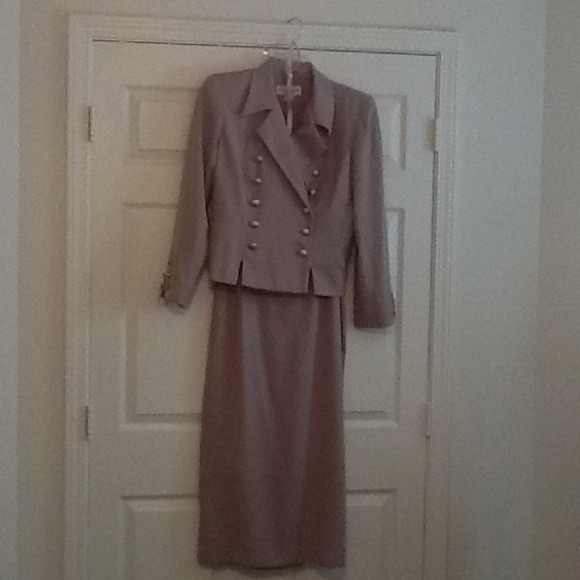 Tan suit with gold buttons