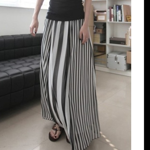 . SOLD SOLD Black white striped chiffon maxi skirt