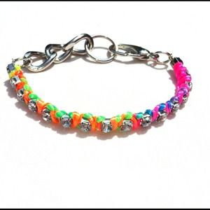 Neon rhinestone and chain bracelet