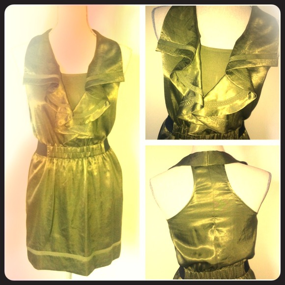Rachel Roy Army Green Silk Racerback Dress