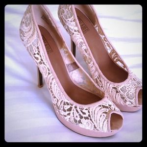Cute cream lace platform heels