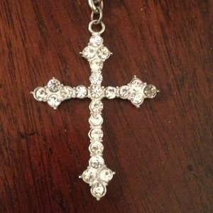 Crystal and silver cross chain necklace