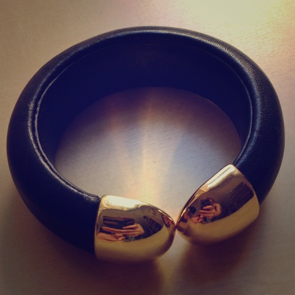REDUCED! Gold and black leather cuff bracelet