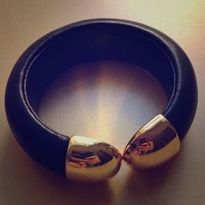 REDUCED! Gold and black leather cuff bracelet