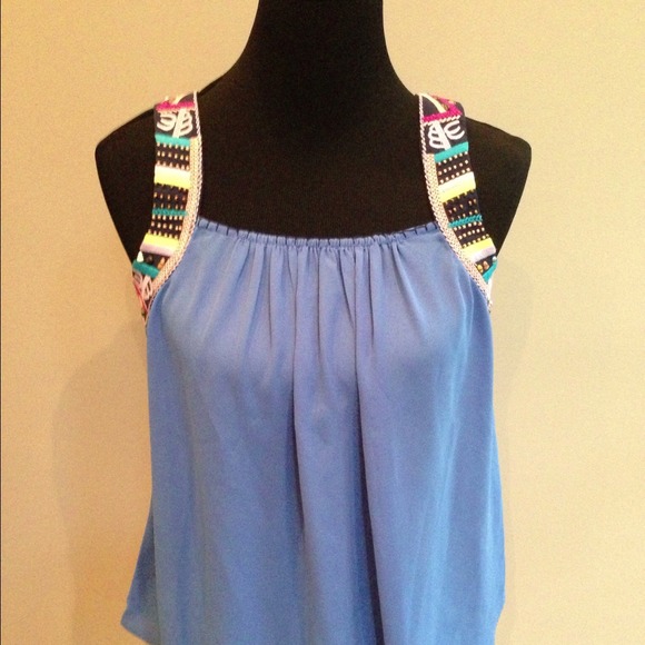 Blue tank with embroidery and beading