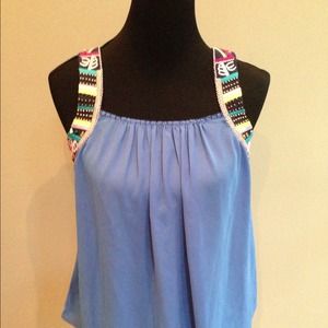 Blue tank with embroidery and beading