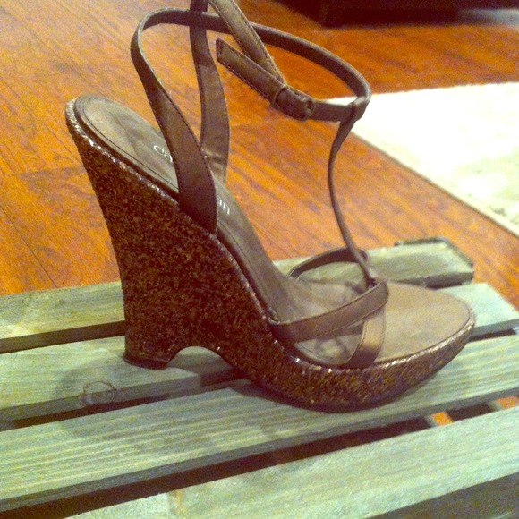 Cathy jean bronze sparkle wedges