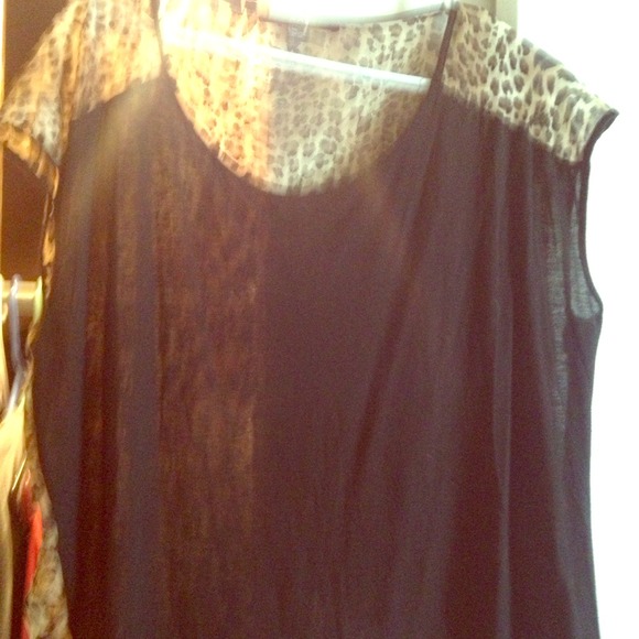 Black t with sheer leopard back