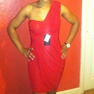 sexy hot red one shoulder draped styled dress