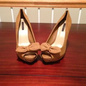 Peep toed beige heels