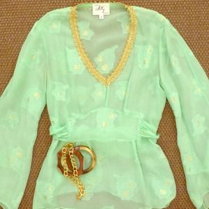 **HOST PICK** Mint Green with Gold Milly Blouse