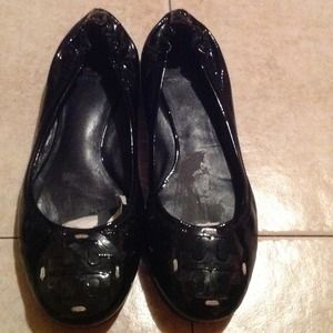 TORY BURCH Reva Jet Black Patent Flats Sz 9.5