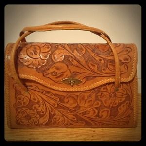 Engraved flower detail leather bag