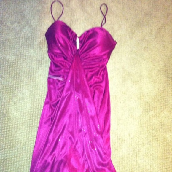 A long pink sparkly formal dress