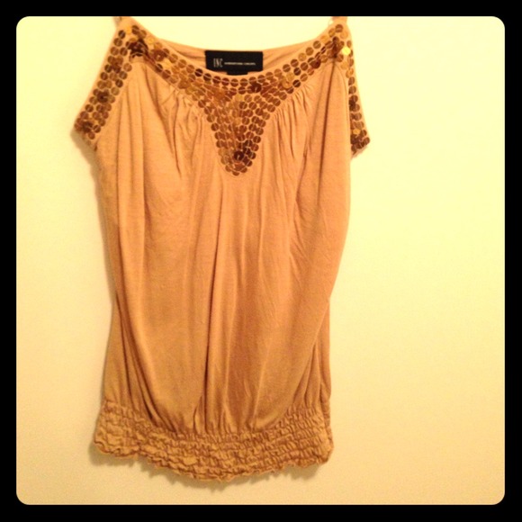 INC Sequin tank top with adjustable strap in gold