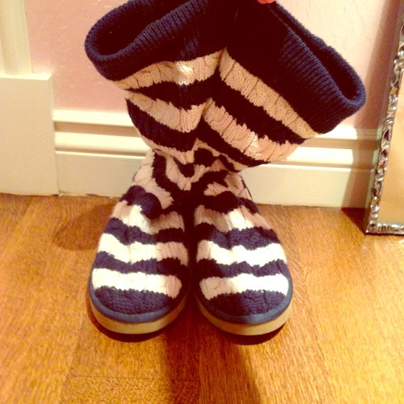 Blue and White Crocheted Ugg Boots