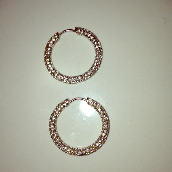 Nadri medium silver pave hoops
