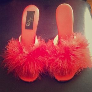 Vintage Polly of California 60's Red Marabou Heels