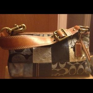Authentic denim patchwork Coach small shoulder bag