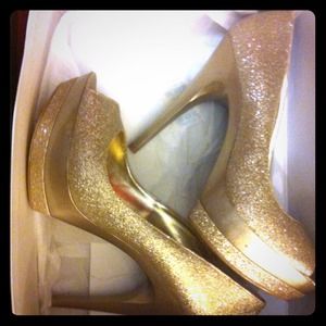 SOLD!!! Gold platform open toe Bakers heels